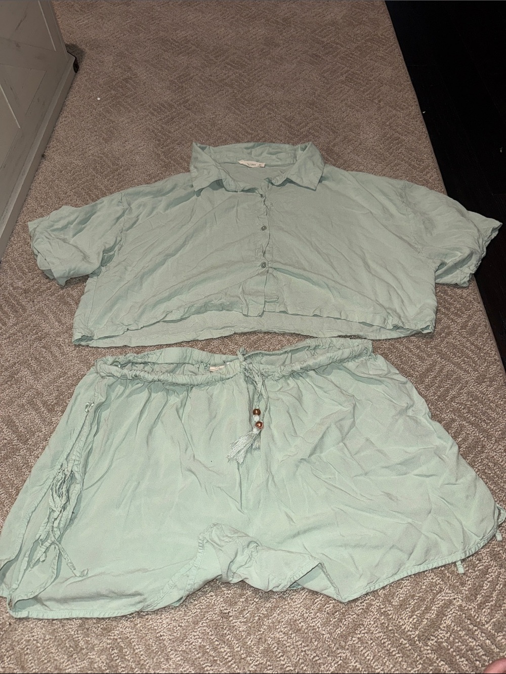 Light Aqua Women's Drawstring Linen-Blend Shorts